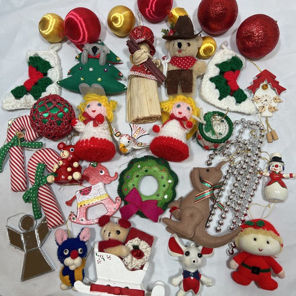 Vintage 80s 90s Fun Tacky Kitschy Colorful Classic Christmas Ornament Lot